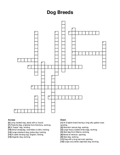 Dog Breeds Crossword Puzzle Dog Breeds Crossword Puzzle