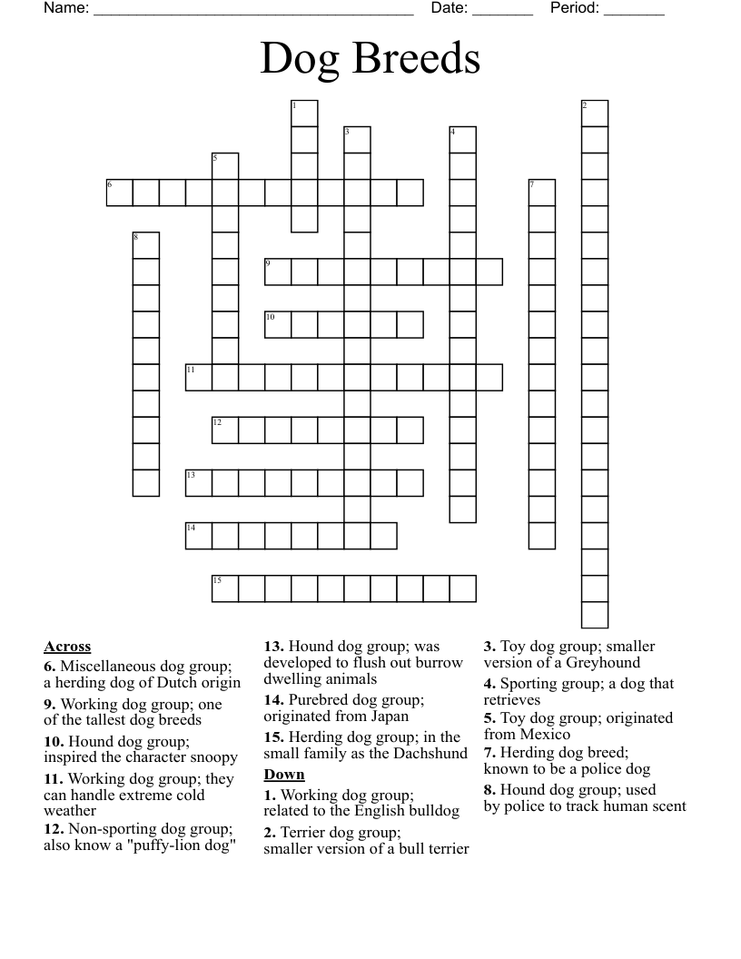 Dog Breeds Crossword WordMint Dog Breeds Crossword WordMint