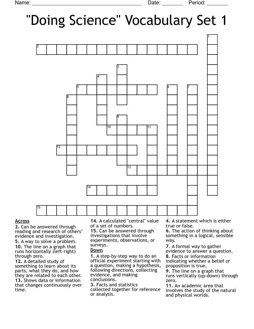 Doing Science Vocabulary Set 1 Crossword WordMint