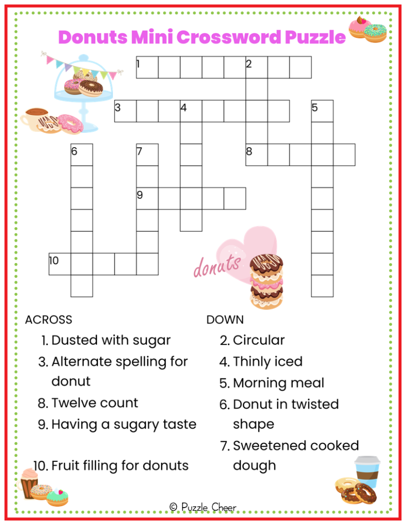 Donuts Mini Crossword Puzzle Puzzle Cheer