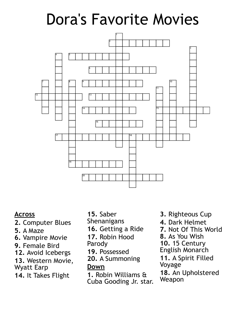 Dora s Favorite Movies Crossword WordMint Dora s Favorite Movies Crossword WordMint
