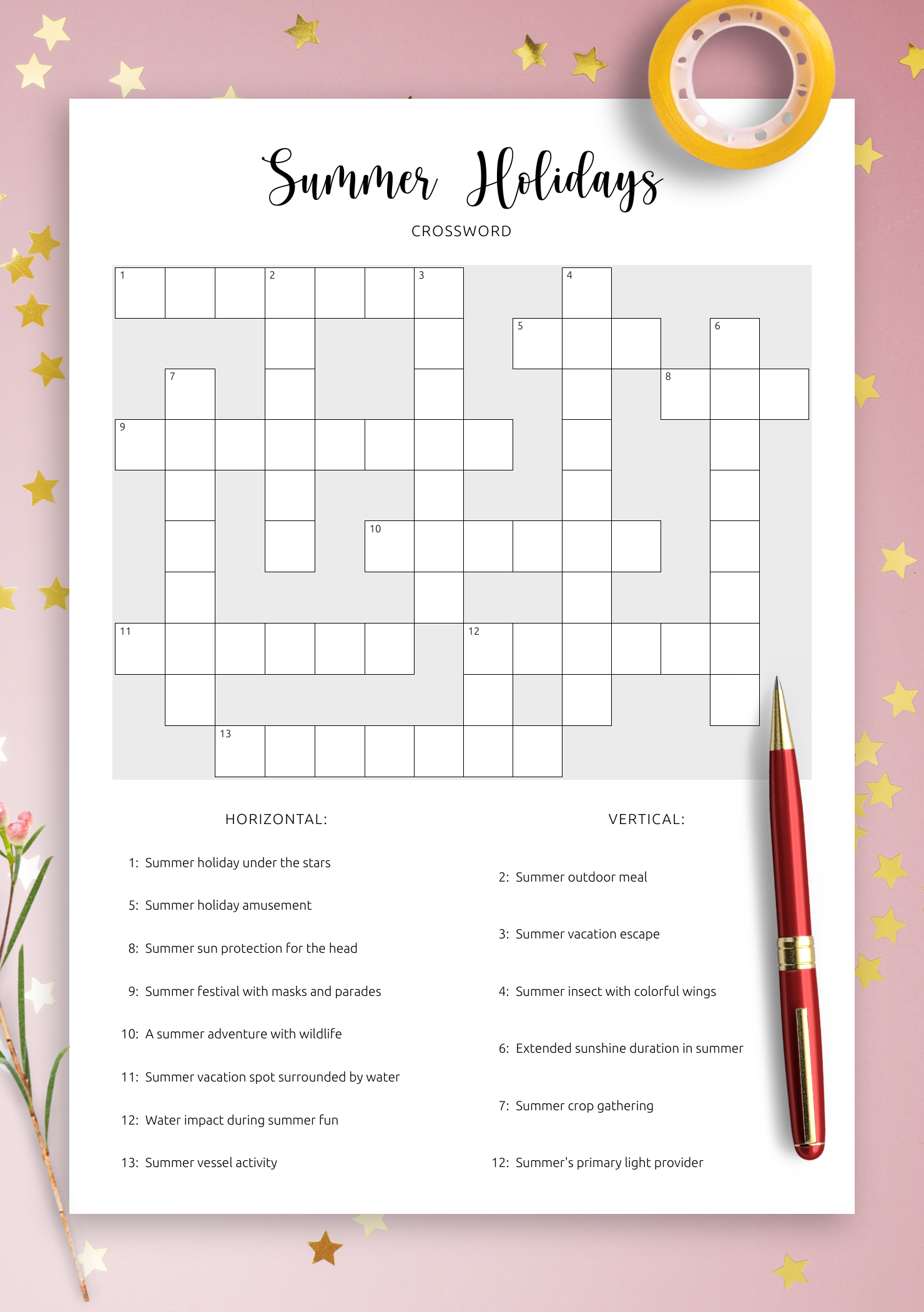 Download Printable Summer Holidays Crossword Puzzle PDF Sun And Fun Download Printable Summer Holidays Crossword Puzzle PDF Sun And Fun