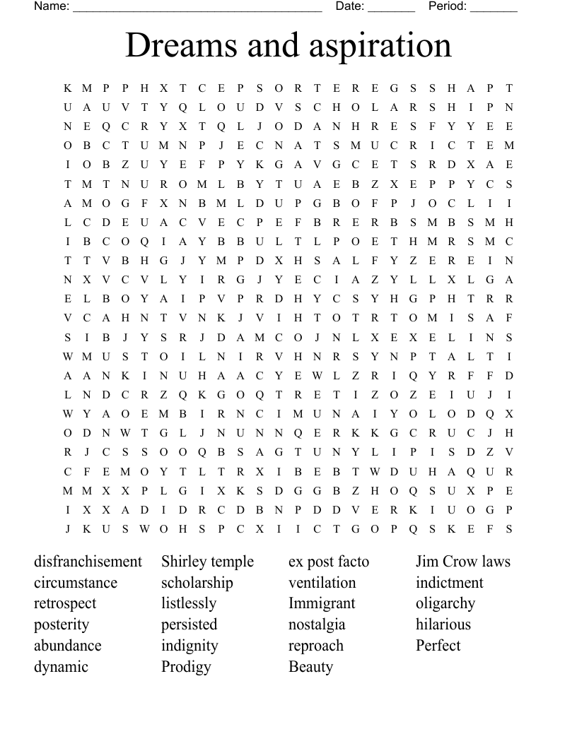 Dreams And Aspirations Word Search WordMint