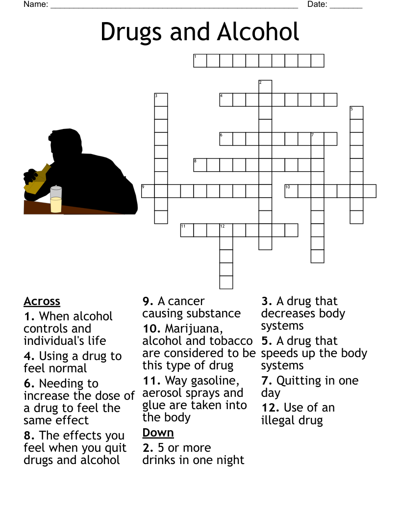 Drugs And Alcohol Crossword WordMint
