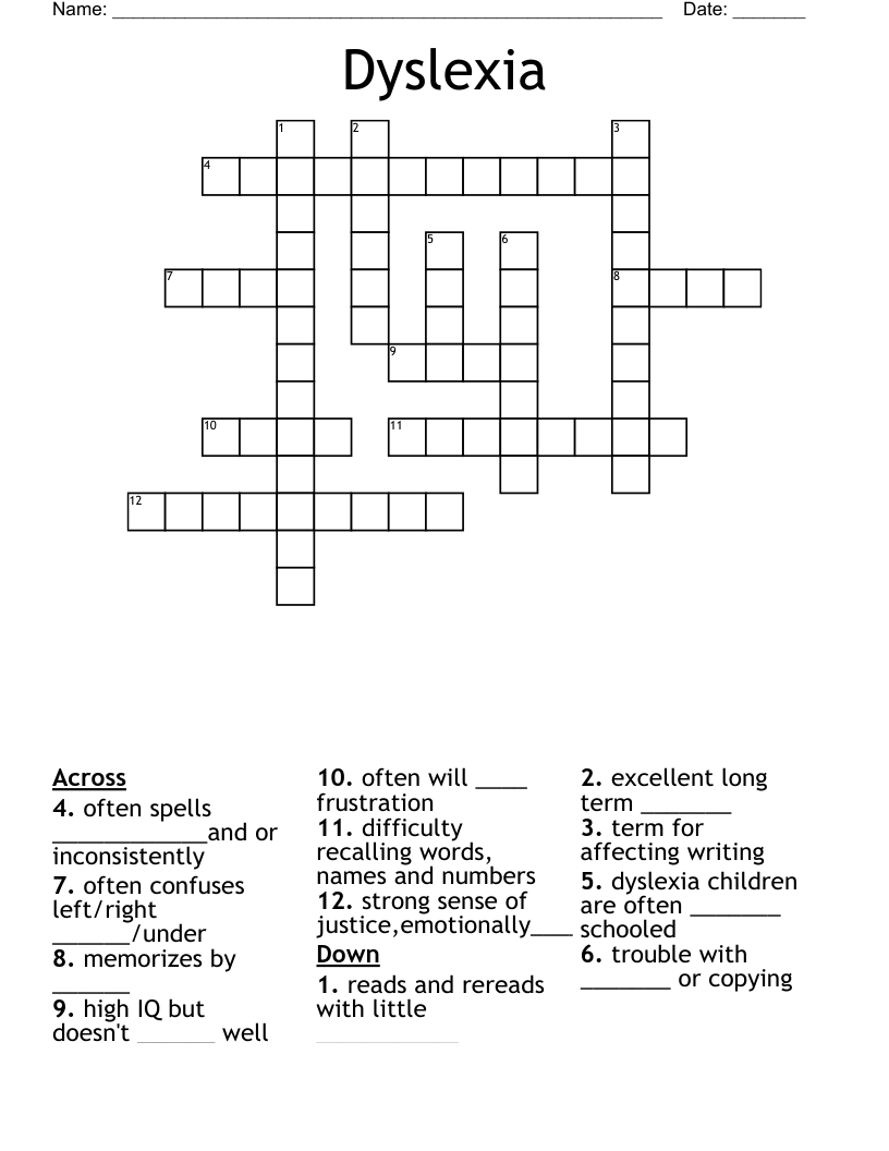 Dyslexia Crossword WordMint Dyslexia Crossword WordMint