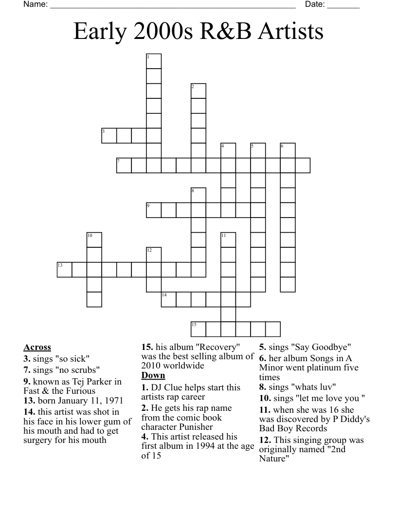 Early 2000s R B Artists Crossword WordMint Early 2000s R B Artists Crossword WordMint