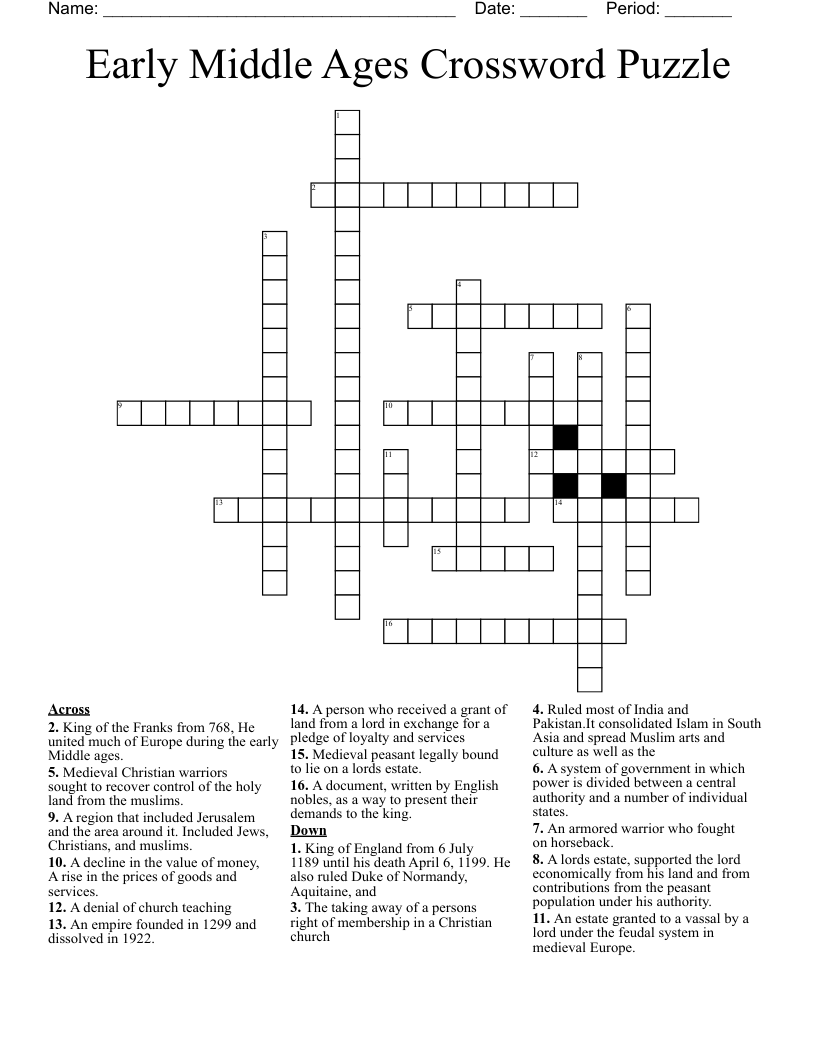 Early Middle Ages Crossword Puzzle WordMint Early Middle Ages Crossword Puzzle WordMint