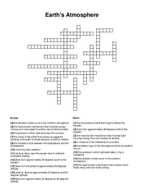 Earth 39 s Atmosphere Crossword Puzzle