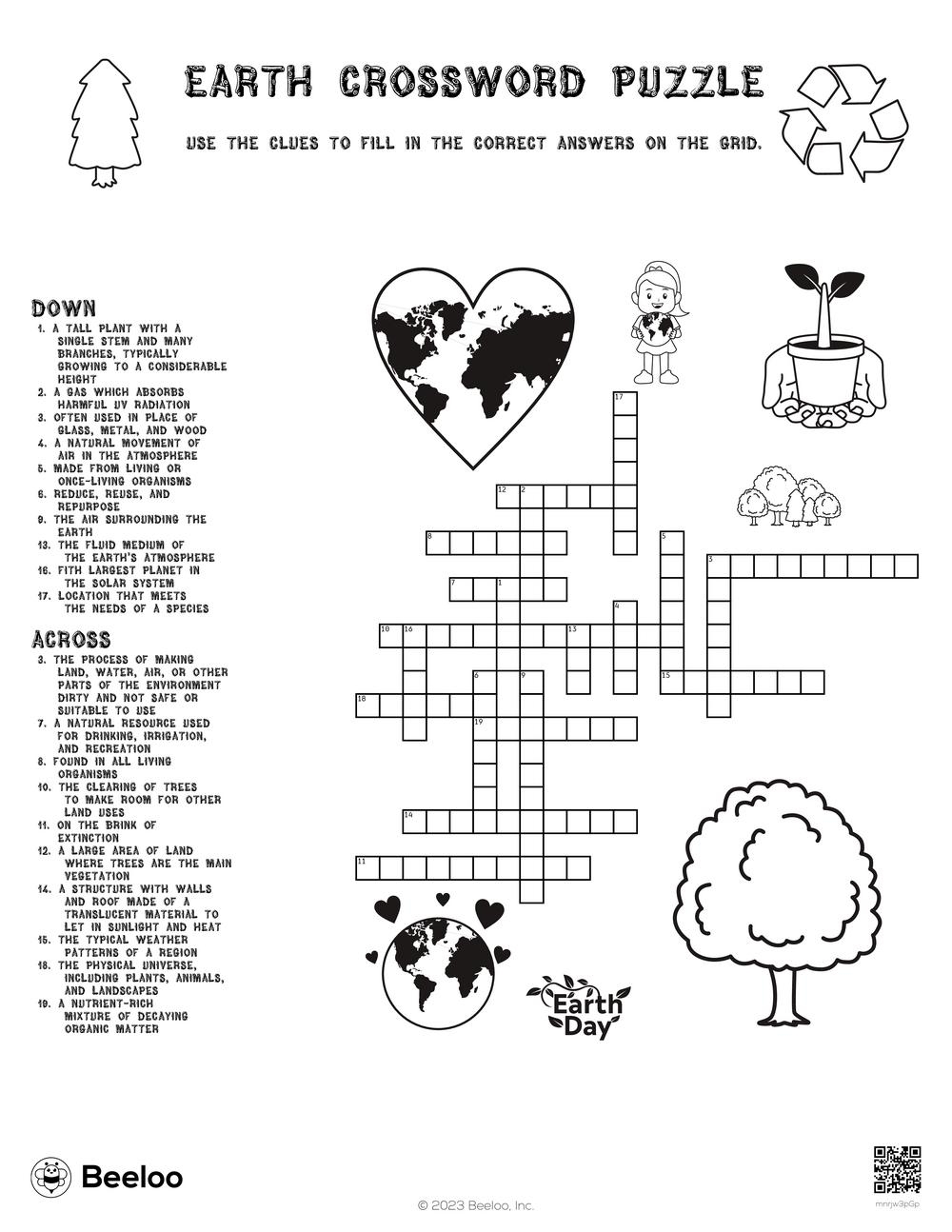 Earth Crossword Puzzle Beeloo Printable Crafts And Activities For Kids