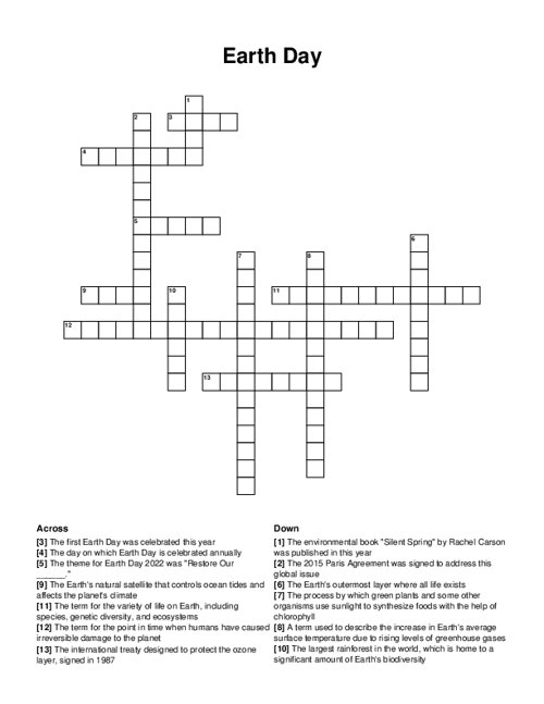 Earth Day Crossword Puzzle Earth Day Crossword Puzzle
