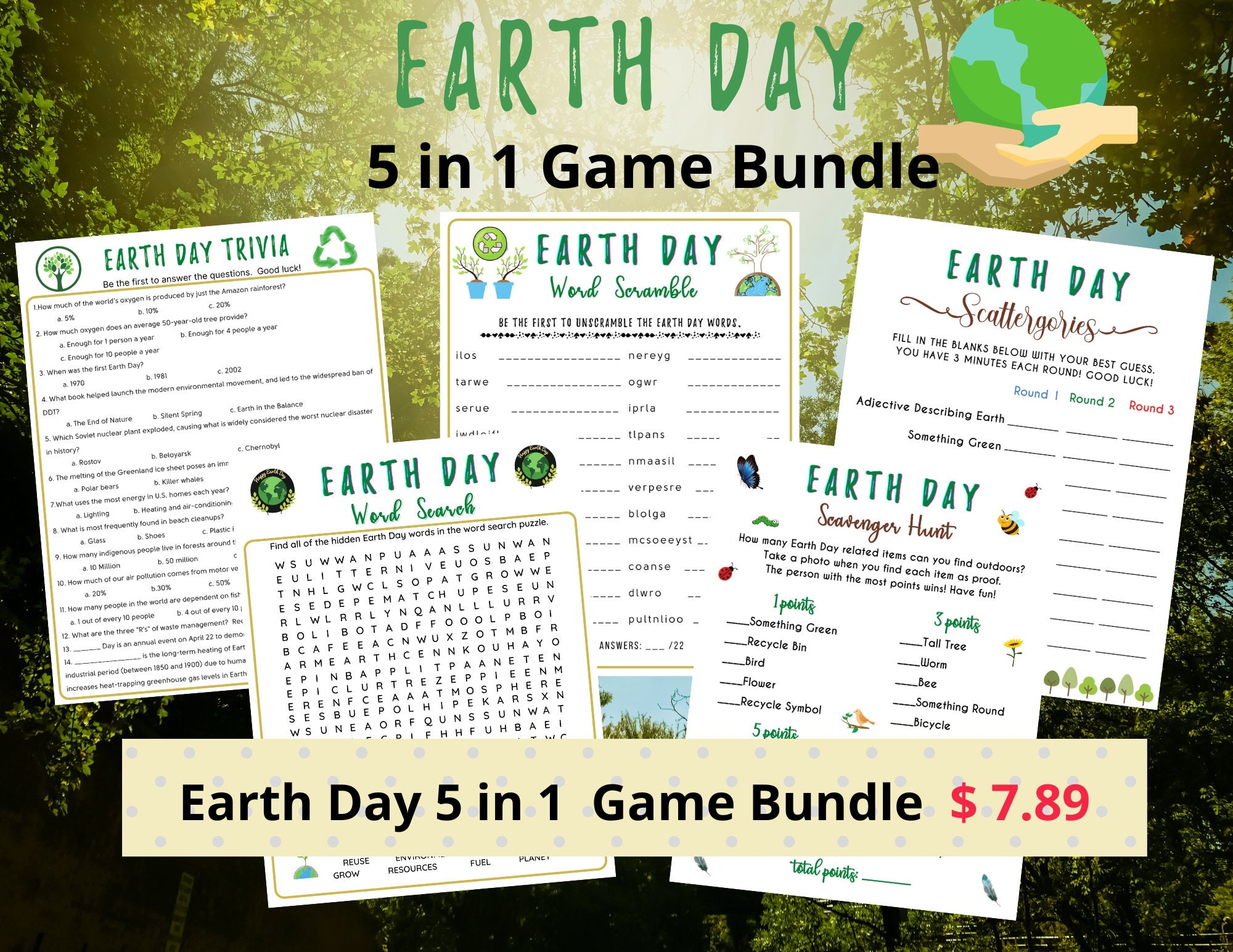 Earth Day Word Scramble Game Fun Nature Activity PDF Etsy