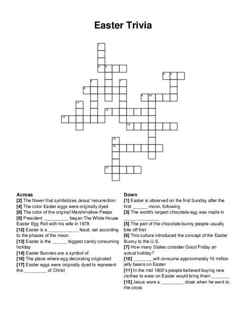 Easter Trivia Crossword Puzzle Easter Trivia Crossword Puzzle