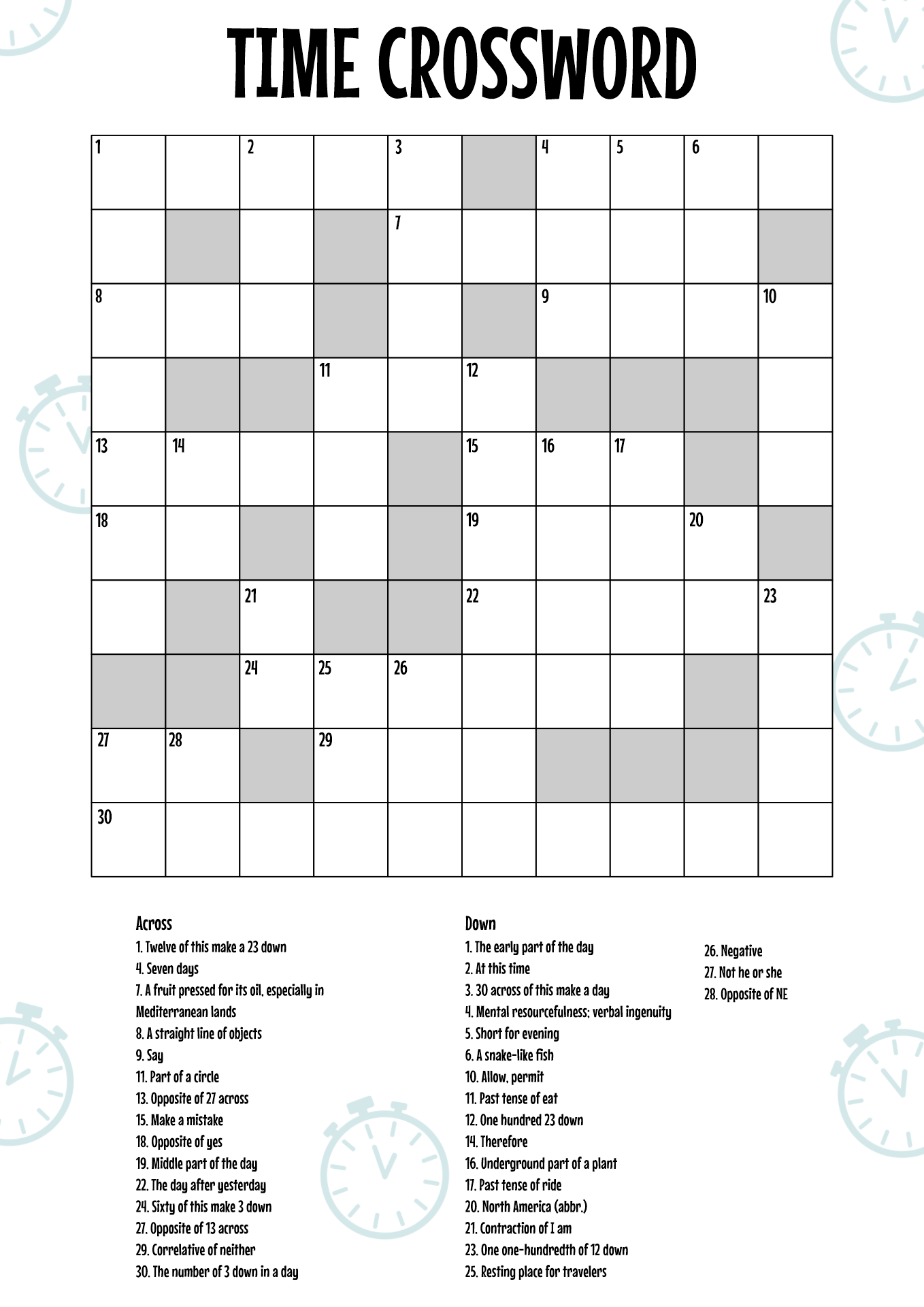 easy crossword puzzle printable