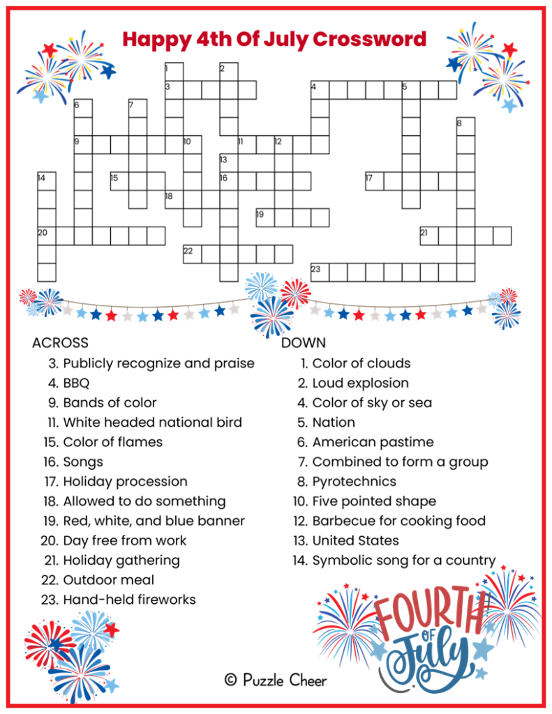 4th of july crossword puzzle
