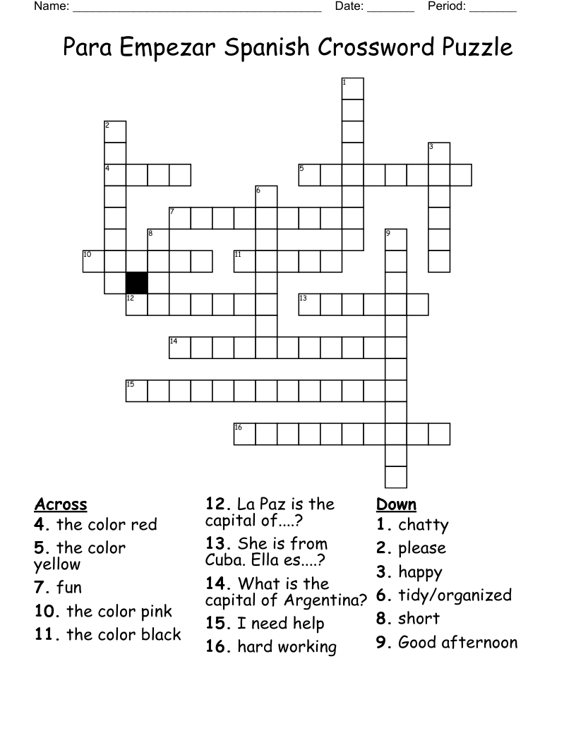 Easy Spanish Crossword Puzzles Printable Daily Printable Crosswords