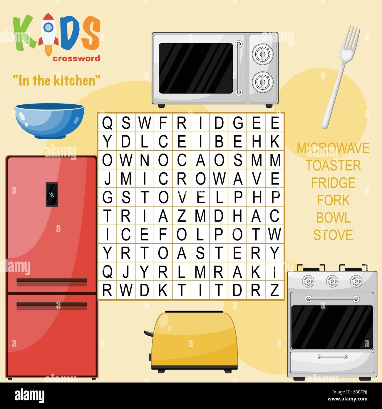 Easy Word Search Crossword Puzzle In The Kitchen For Children In Elementary And Middle School Fun Way To Practice Language Comprehension And Expan Stock Vector Image Art Alamy