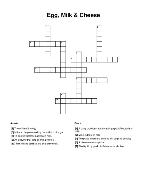 Egg Milk Cheese Crossword Puzzle Egg Milk Cheese Crossword Puzzle