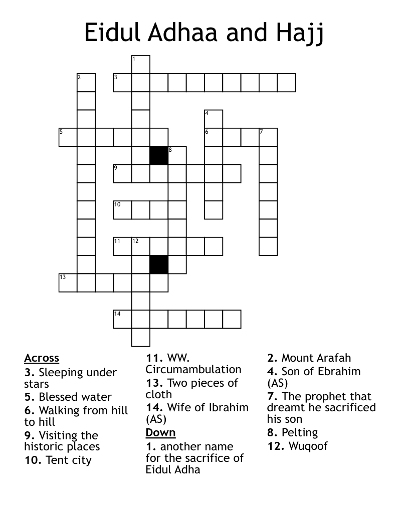 Eidul Adhaa And Hajj Crossword WordMint