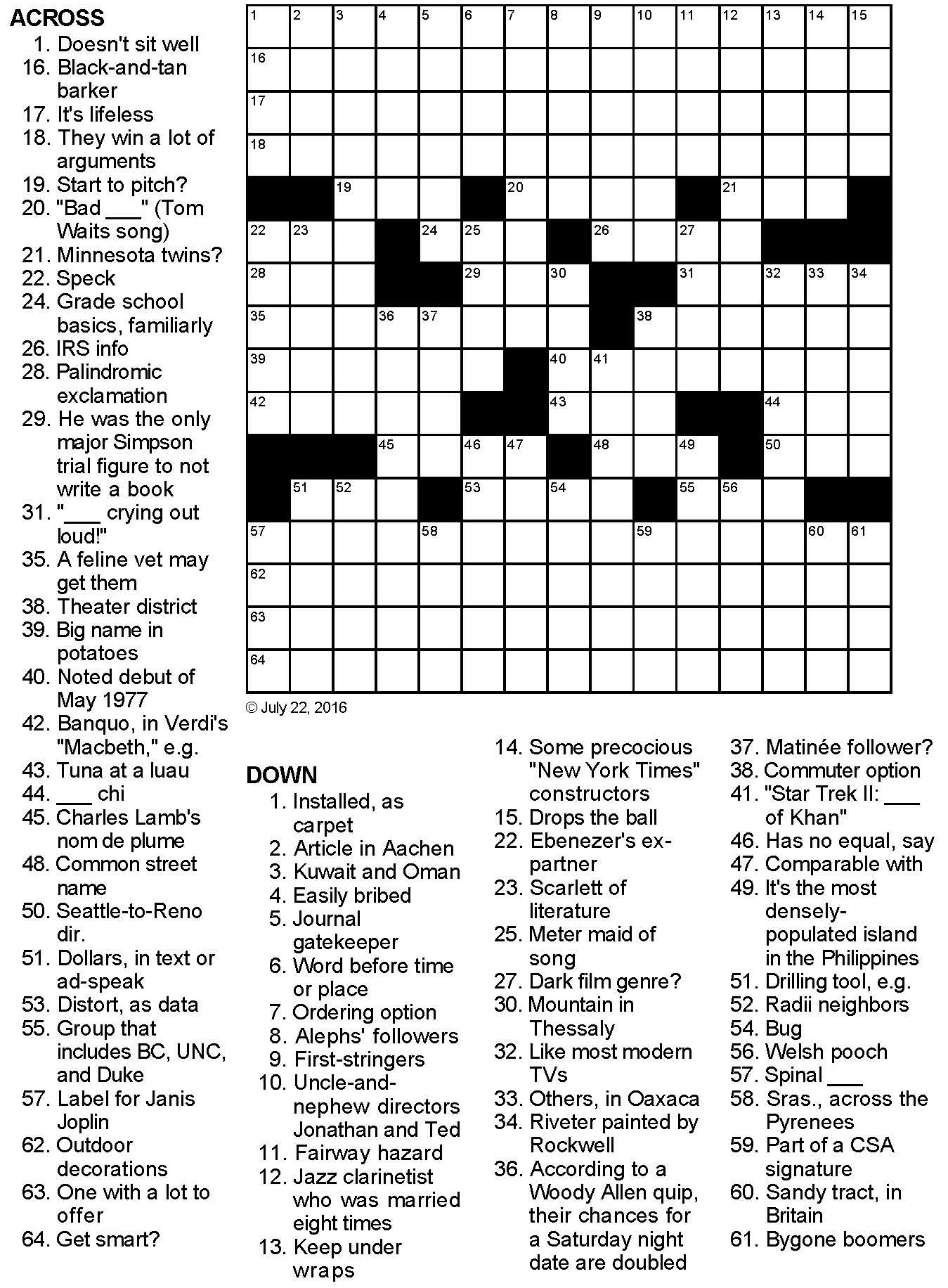 Eight Across Crossword Puzzle Eight Across Crossword Puzzle