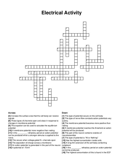 Electrical Activity Crossword Puzzle
