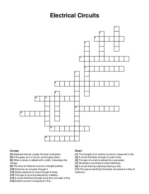 Electrical Circuits Crossword Puzzle