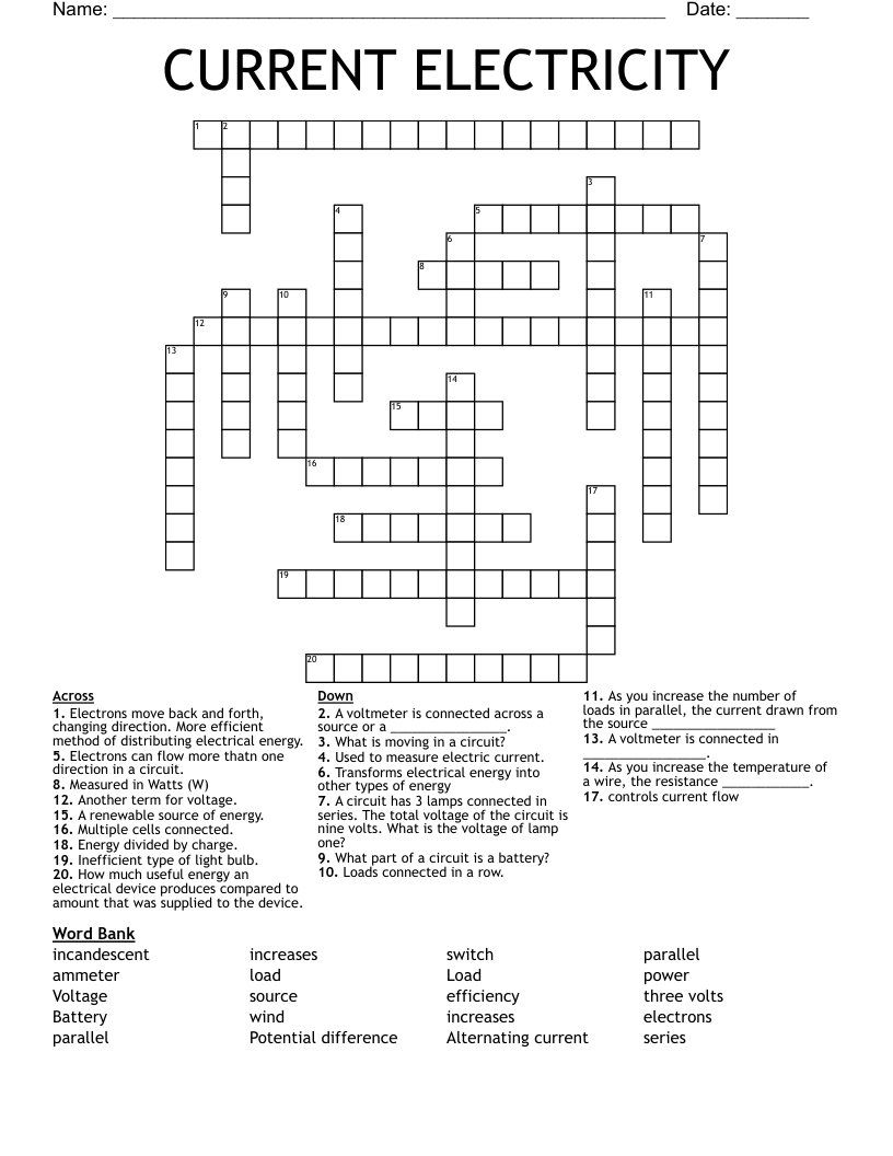 electrical units crossword puzzle