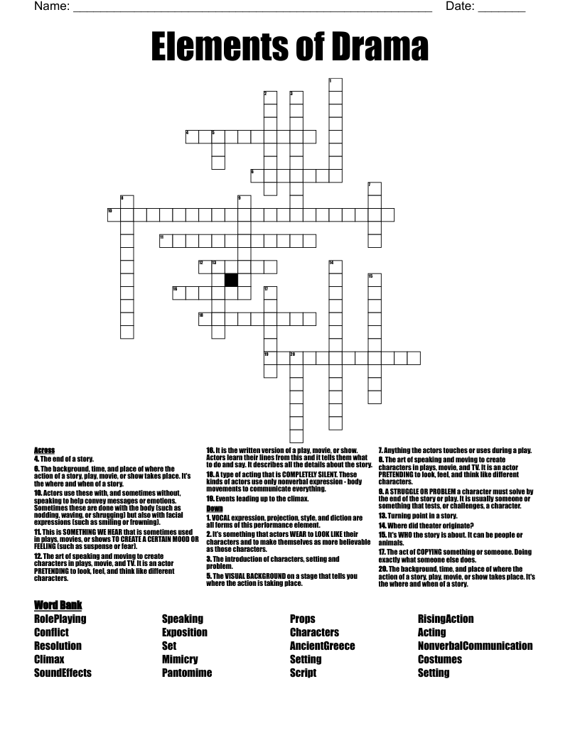 Elements Of Drama Crossword WordMint