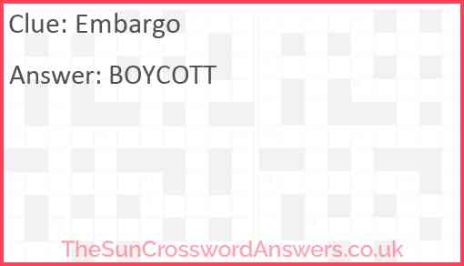 Embargo Crossword Clue TheSunCrosswordAnswers co uk