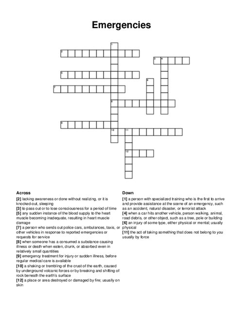 Emergency Crossword Puzzle Clue At Darlene Huth Blog