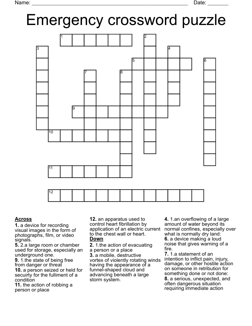 Emergency Crossword Puzzle WordMint Emergency Crossword Puzzle WordMint