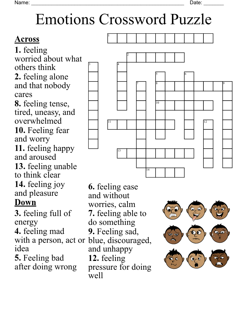 Emotions Crossword Puzzle WordMint Emotions Crossword Puzzle WordMint