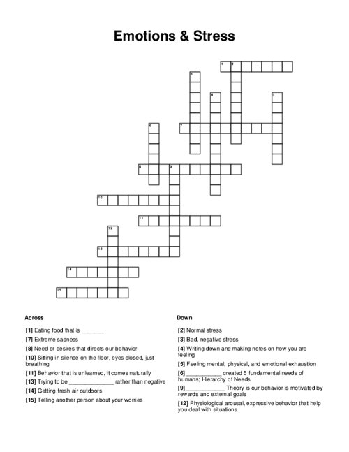 Emotions Stress Crossword Puzzle