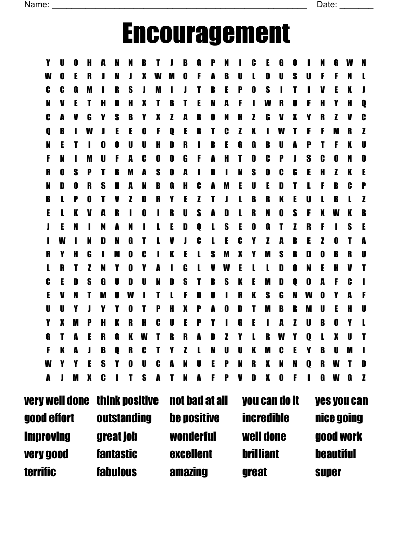 Encouragement Word Search WordMint