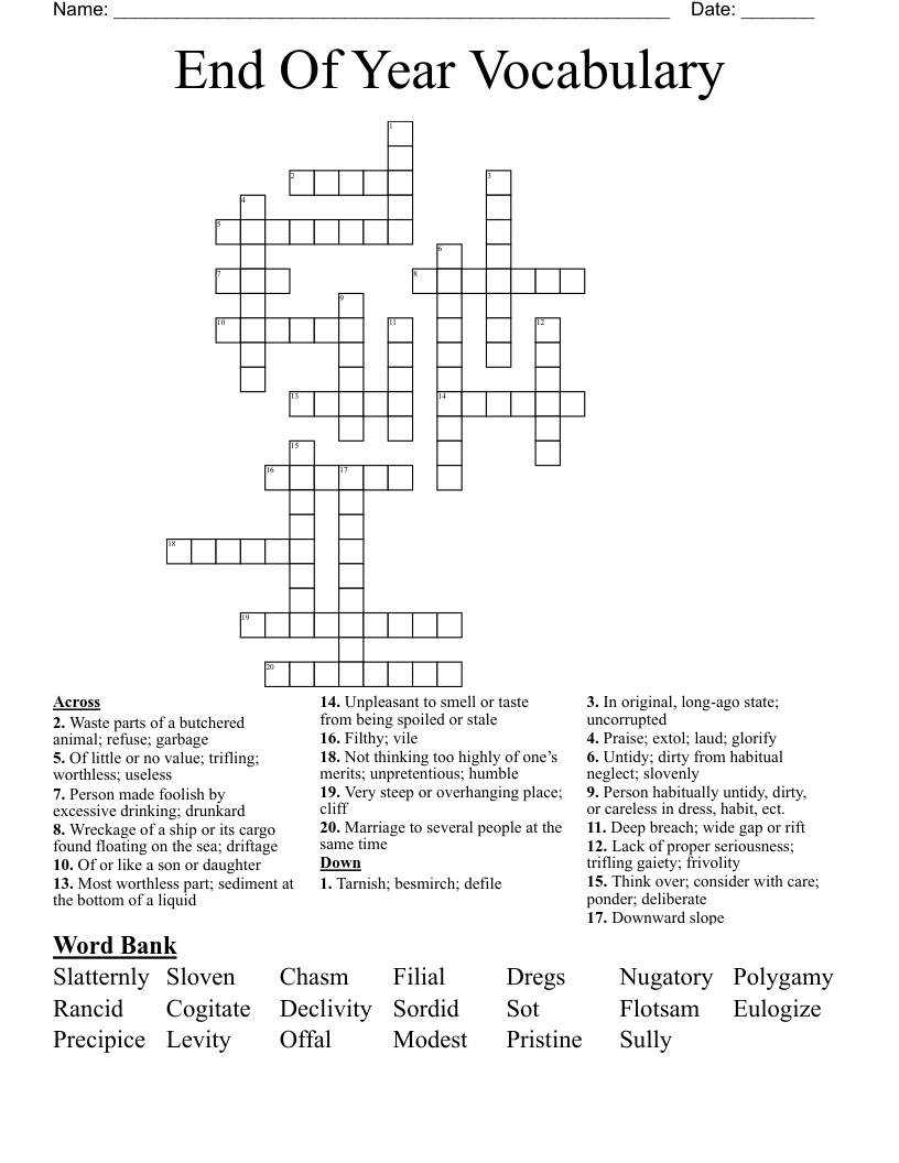 End Of Year Vocabulary Crossword WordMint End Of Year Vocabulary Crossword WordMint