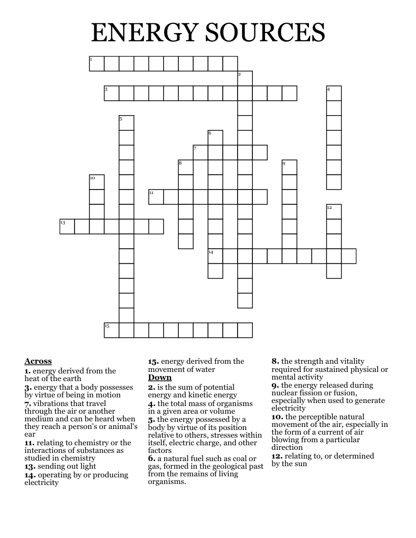 ENERGY SOURCES Crossword WordMint ENERGY SOURCES Crossword WordMint