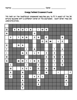 Energy Twisted Crossword Puzzle By Jodi 39 s Jewels TpT