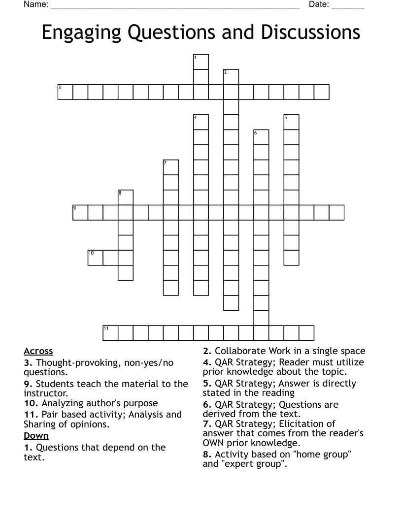 Engaging Questions And Discussions Crossword WordMint