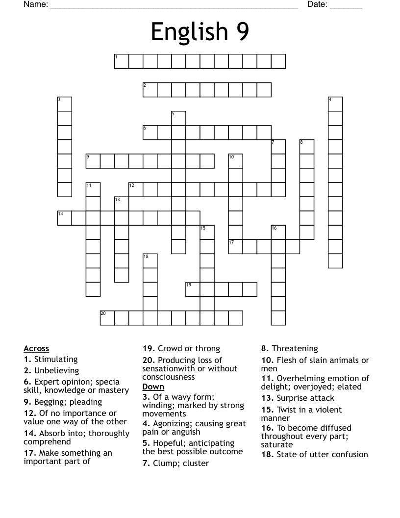 English 9 Crossword WordMint