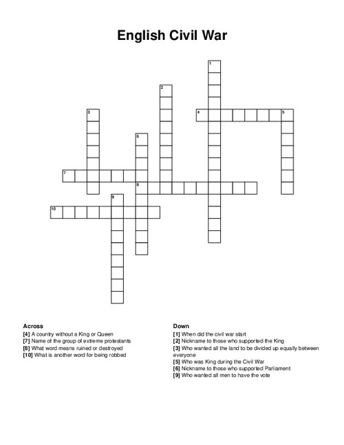 English Civil War Crossword Puzzle English Civil War Crossword Puzzle
