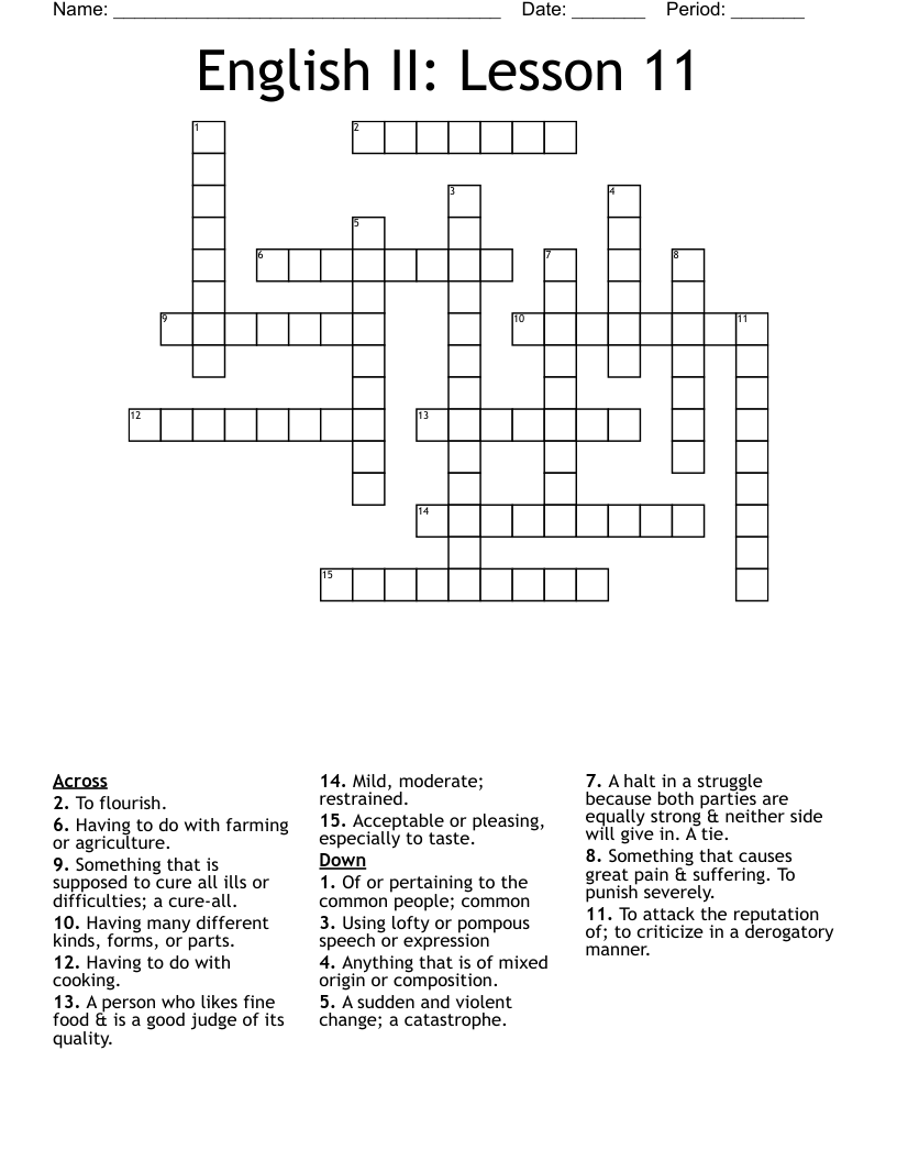English II Lesson 11 Crossword WordMint English II Lesson 11 Crossword WordMint