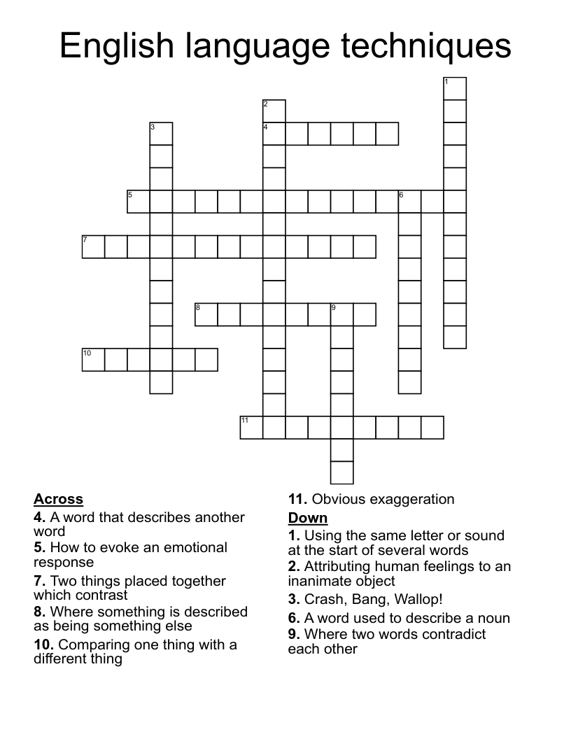 English Language Techniques Crossword WordMint