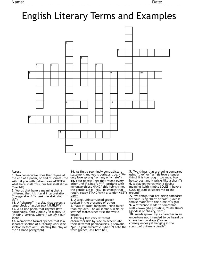 English Literary Terms And Examples Crossword WordMint