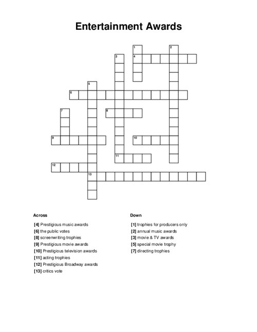 Entertainment Awards Crossword Puzzle