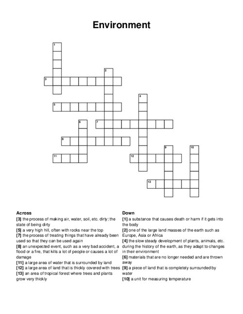 Environment Crossword Puzzle