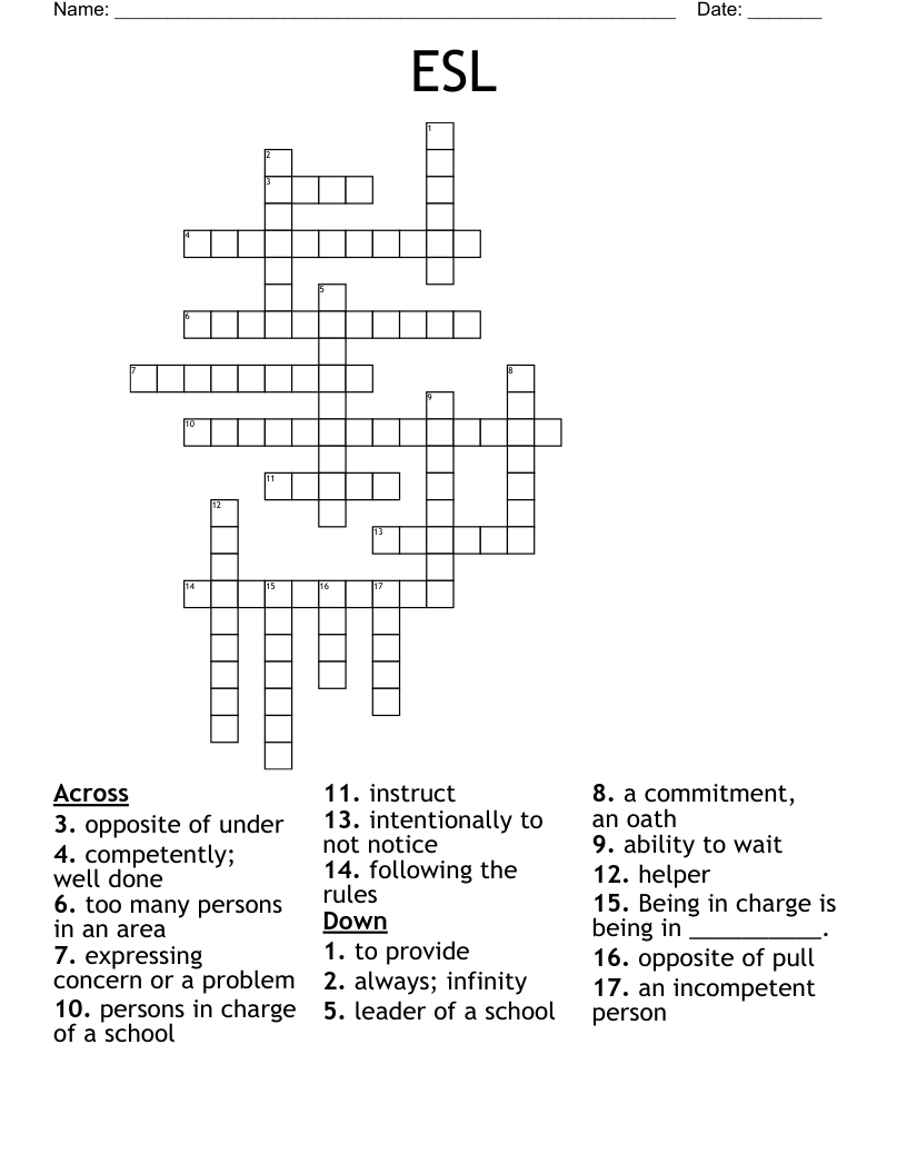 Esl Crossword Puzzles Worksheets Puzzle Worksheets Printable