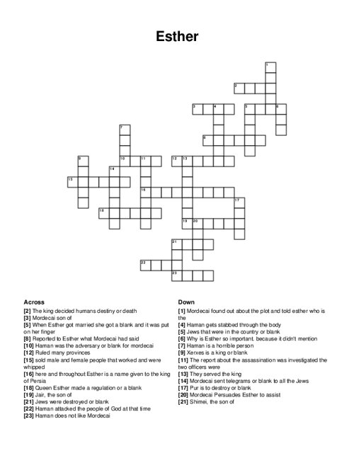 Esther Crossword Puzzle Esther Crossword Puzzle
