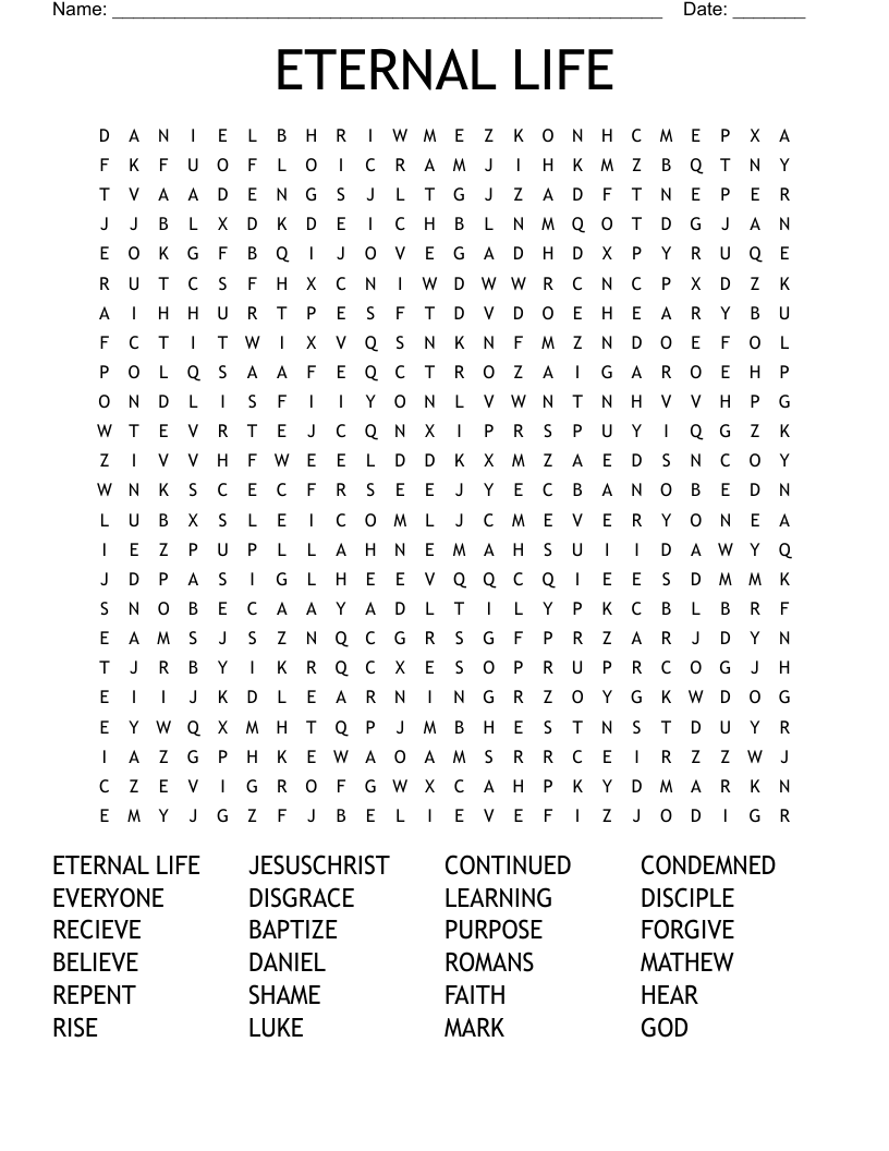 ETERNAL LIFE Word Search WordMint