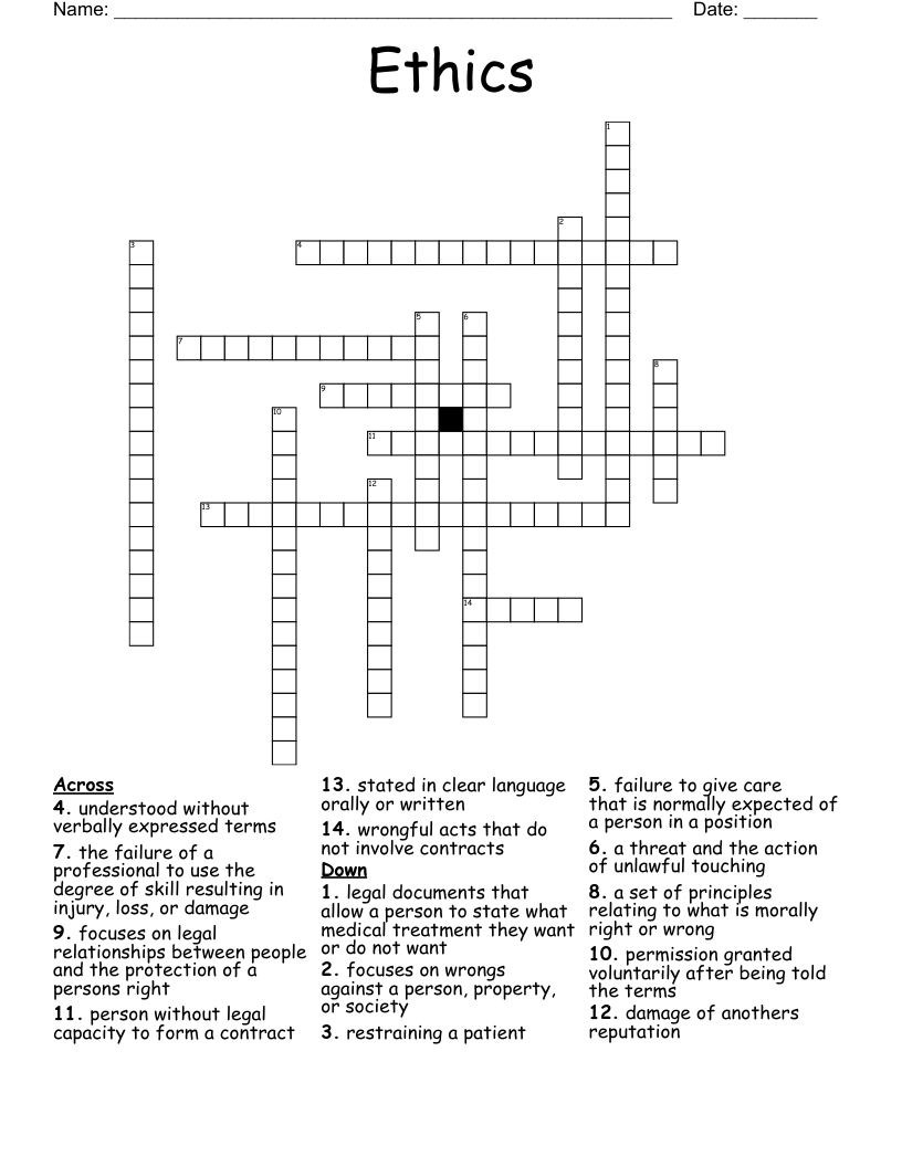 Ethics Crossword WordMint