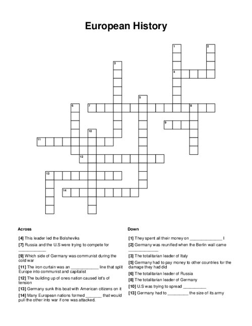 European History Crossword Puzzle