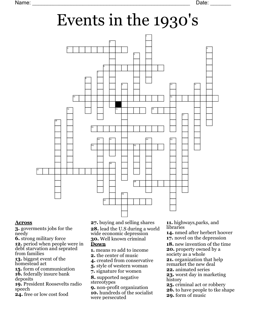 Events In The 1930 s Crossword WordMint